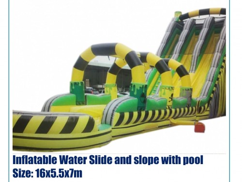 Inflatable water slide and slpe with pool