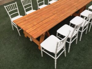 Tiffany Chairs with wooden tables for rent in Dubai