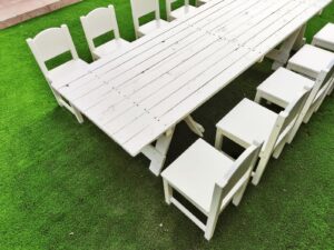 pallet white table with wooden chairs